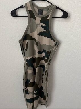 Adidas Women's Essentials 3 Stripes Camouflage Printed Racer Back Tank Dress